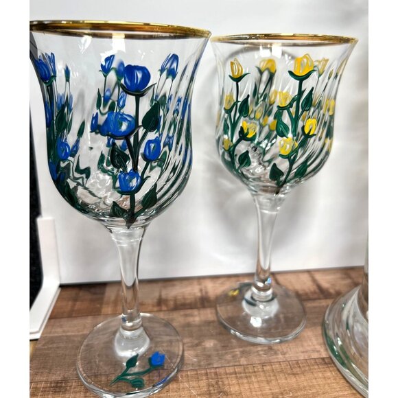 I Godinger & Co. Glass Pitcher & Goblet Set Gold Rims Hand-Painted - Picture 5 of 13